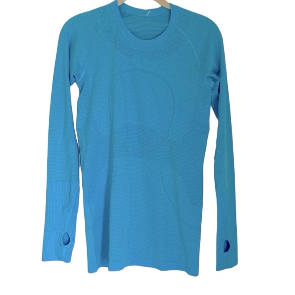 Lululemon Swiftly Long Sleeve Workout Top. Aqua Blue Heathered. Sz 6. VGUC
